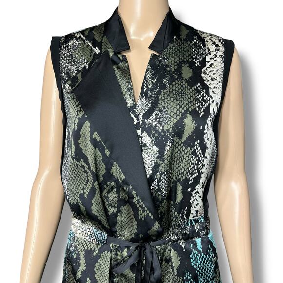 Kenneth Cole New York Womens Blouson Dress Snakeskin Print Black Teal Medium - Picture 3 of 16